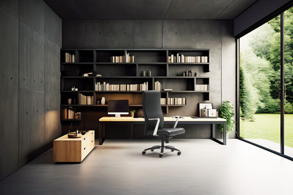 The style of decorating the office with luxury with dark concret